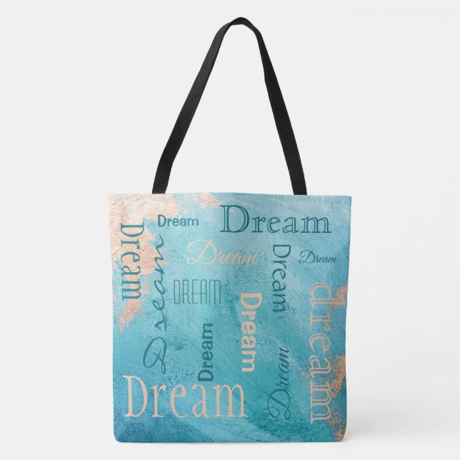 Dream Typography Script Turquoise Watercolor Tote Bag (Front)