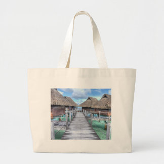 Dream Vacation Bora Bora Overwater Bungalows Large Tote Bag