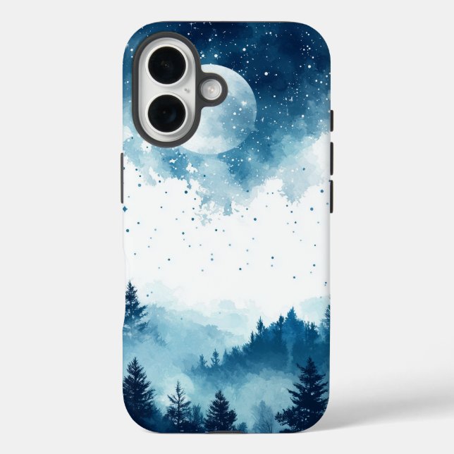 Dream Watercolor Moonlit Forest Night Phone Case (Back)