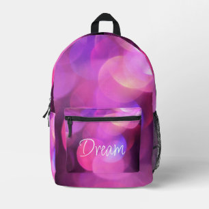 "Dream" White Script, Purple Sparkles Printed Backpack