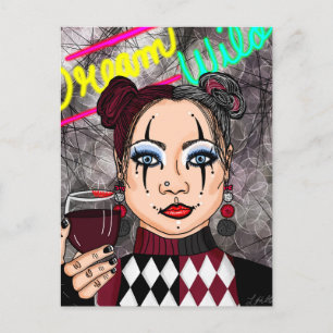 Dream Wild Gothic Harlequin Jester Girl Postcard