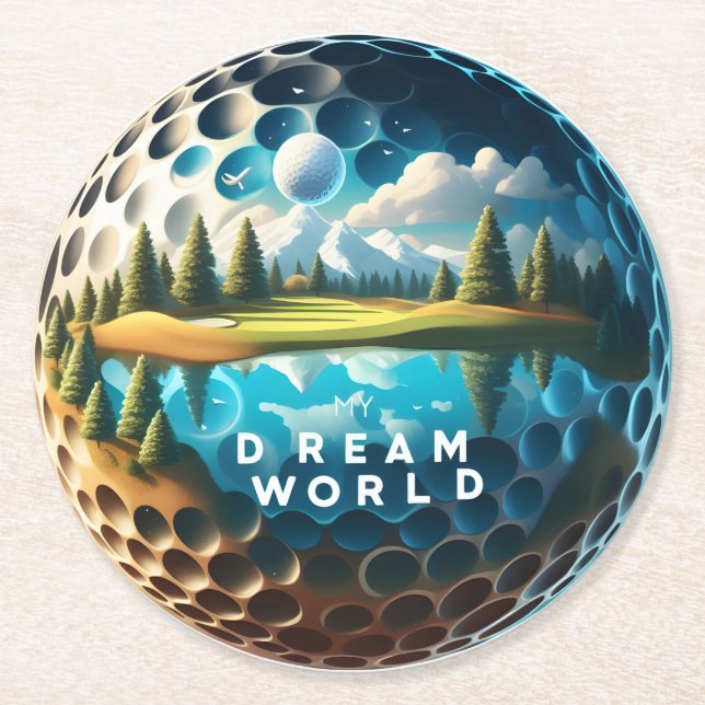 Dream World Golf Course with Scenic View Round Paper Coaster (Front)