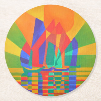 Dreamboat A Cubist Junk In Primary Colours Round Paper Coaster
