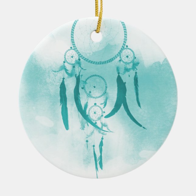 Dreamcatcher Aqua Ceramic Tree Decoration (Front)