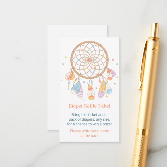 Dreamcatcher Baby Shower Diaper Raffle Ticket Enclosure Card (Front/Back In Situ)