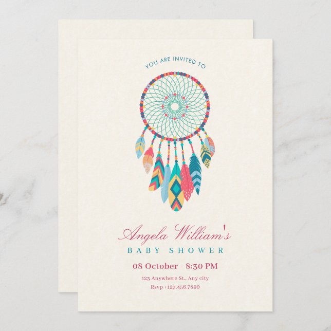 Dreamcatcher baby shower invitation (Front/Back)
