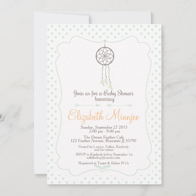 Dreamcatcher Baby Shower invitation neutral colour (Front)