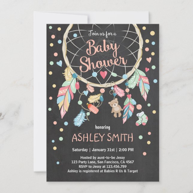 Dreamcatcher Baby Shower Invitation Tribal Boho (Front)