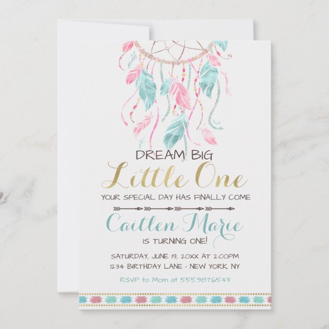 Dreamcatcher Birthday Invitation Boho Tribal (Front)