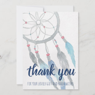 Dreamcatcher Blue Boho Baby Shower Thank You Card