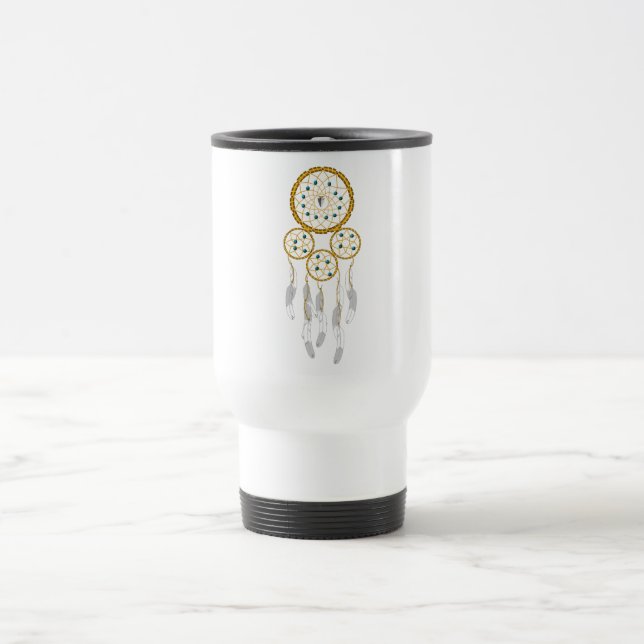 Dreamcatcher--Blue Turquoise Travel Mug (Center)