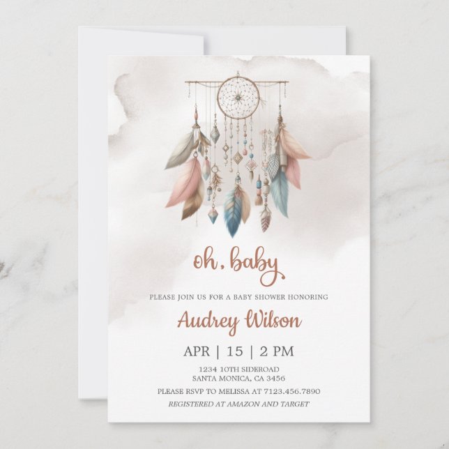 Dreamcatcher Boho Pastel Baby Shower Invitation (Front)