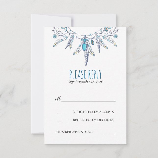 dreamcatcher boho wedding rsvp card (Front)