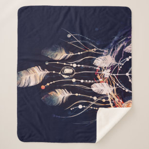 Dreamcatcher, branches, boho style, digital art. sherpa blanket