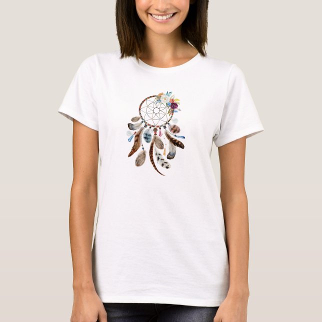 Dreamcatcher colourful flowers & feathers T-Shirt (Front)