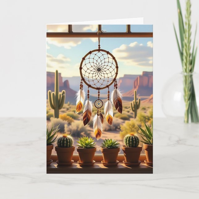 Dreamcatcher, Desert Canyons, Cacti Birthday  Card (Front)