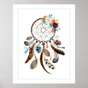Dreamcatcher feathers & flowers illustration poster