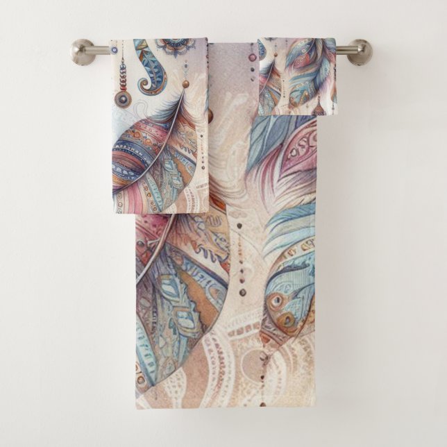 Dreamcatcher in a Bohemian theme Bath Towel Set (Insitu)