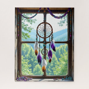 Dreamcatcher in Window   Boho Art Jigsaw Puzzle