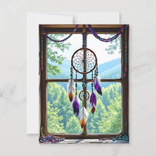 Dreamcatcher in Window Boho Art Postcard