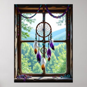 Dreamcatcher in Window   Boho Art Poster