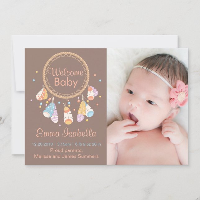 Dreamcatcher New Baby Newborn Birth Announcement 2 (Front)