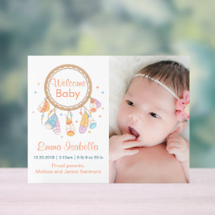 Dreamcatcher New Baby Newborn Birth Announcement Acrylic Sign