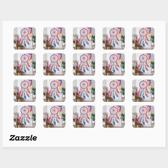 Dreamcatcher Painting On Wall   Square Sticker (Sheet)