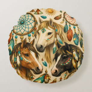 Dreamcatcher Ponies Round Cushion