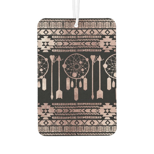 Dreamcatcher Rose Gold Tribal Aztec on Black Car Air Freshener (Back)