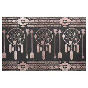Dreamcatcher Rose Gold Tribal Aztec on Black Fabric