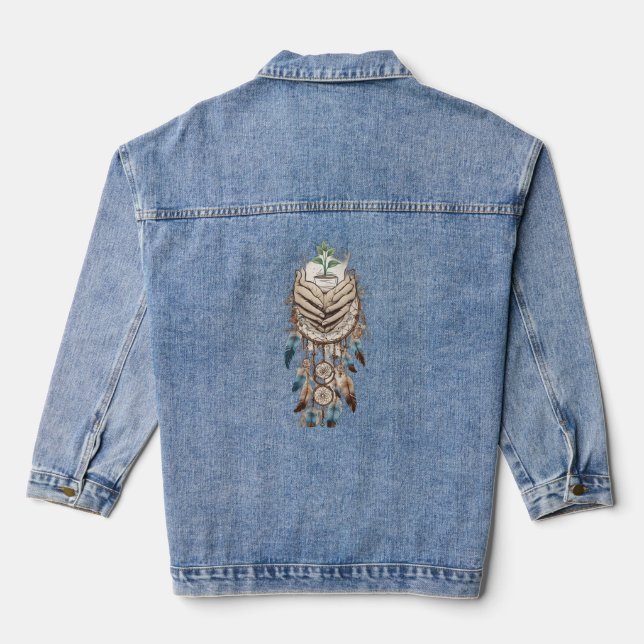 Dreamcatcher Serenity: Symbolic  Design Denim Jacket (Back)