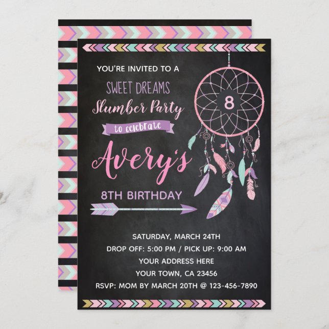 Dreamcatcher Slumber Party Invitation Chalkboard (Front/Back)
