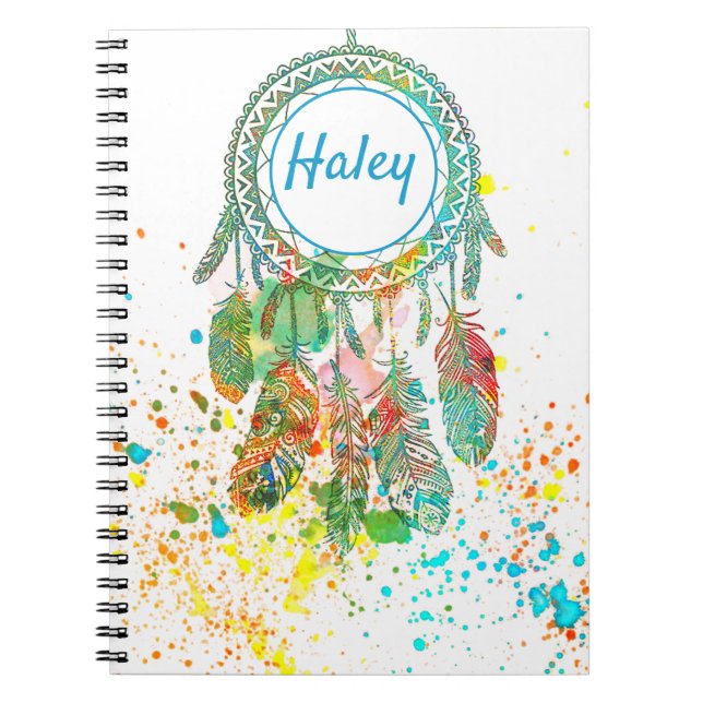 Dreamcatcher splatter personalised  notebook (Front)