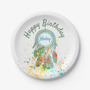 Dreamcatcher splatter personalised paper plate