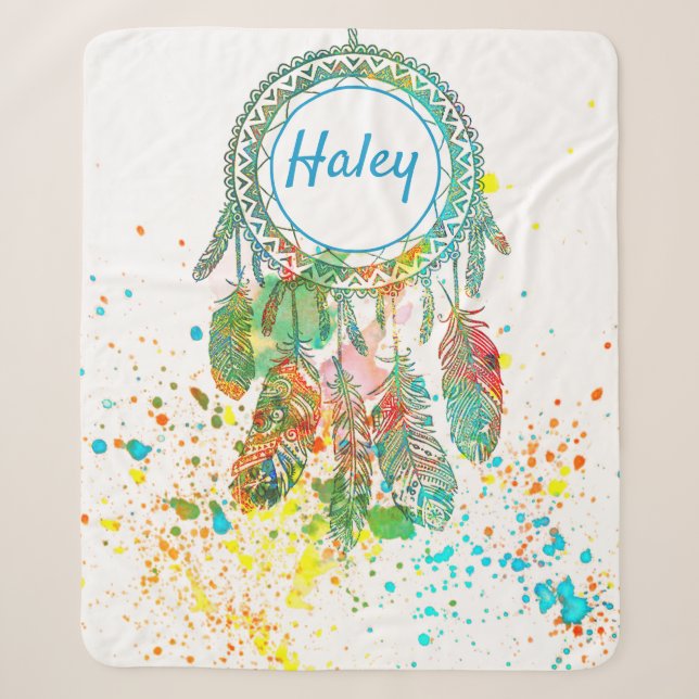 Dreamcatcher splatter personalised  sherpa blanket (Front)