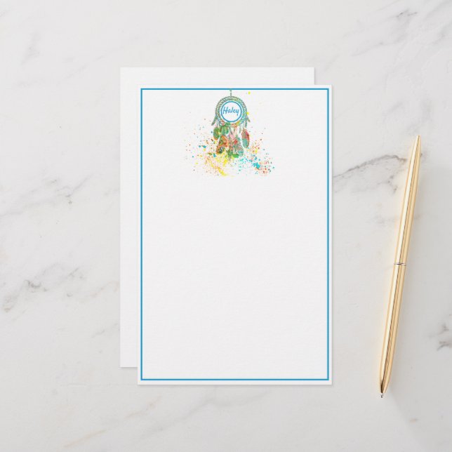 Dreamcatcher splatter personalised   stationery (Front/Back In Situ)