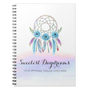 Dreamcatcher Watercolor Feathers Rustic Boho Chic Spiral Notebook