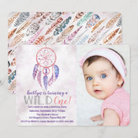 Dreamcatcher Wild One Photo Birthday Invitations