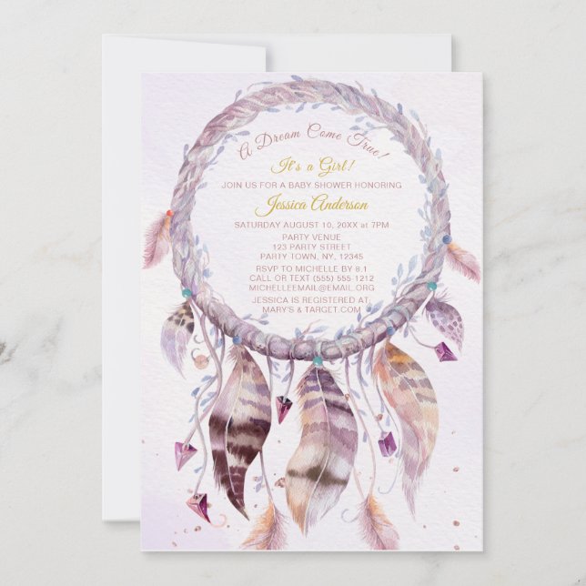 Dreamcatcher with Feathers Girl Baby Shower Invitation (Front)