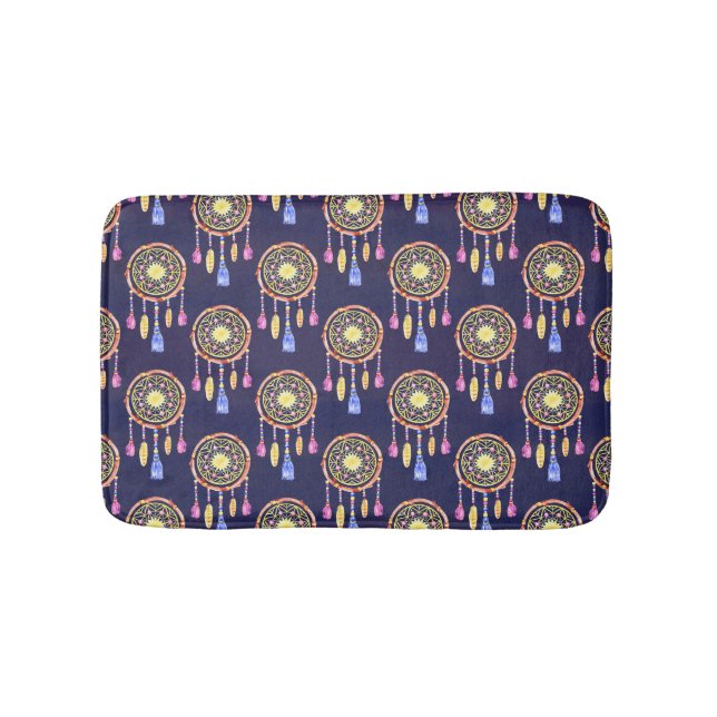 Dreamcatchers Feathers Watercolor Seamless Texture Bath Mat (Front)