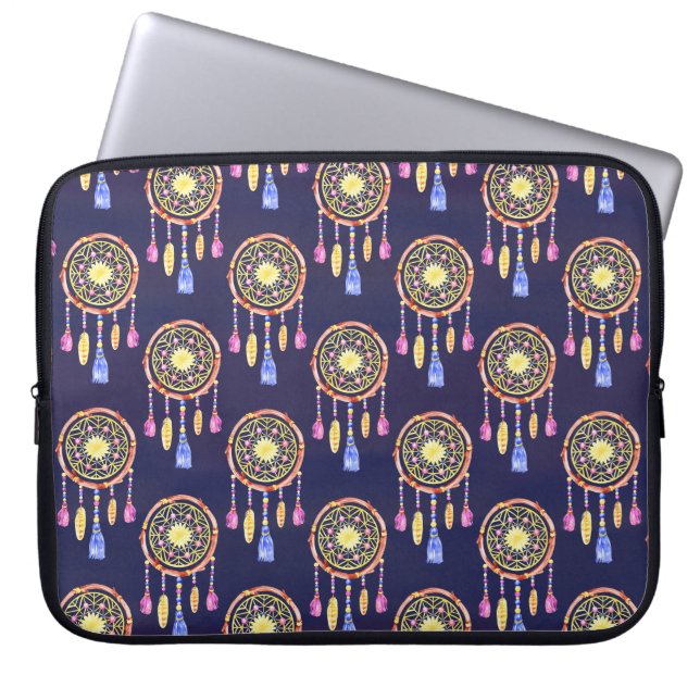 Dreamcatchers Feathers Watercolor Seamless Texture Laptop Sleeve (Front)