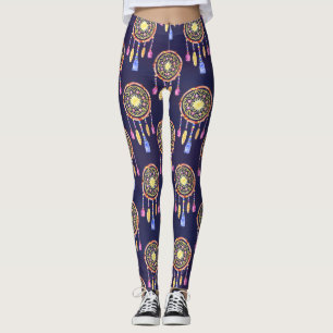 Dreamcatchers Feathers Watercolor Seamless Texture Leggings