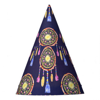 Dreamcatchers Feathers Watercolor Seamless Texture Party Hat
