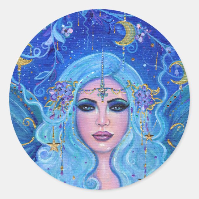 Dreamer fairy with gold accents by Renee Lavoie Classic Round Sticker (Front)
