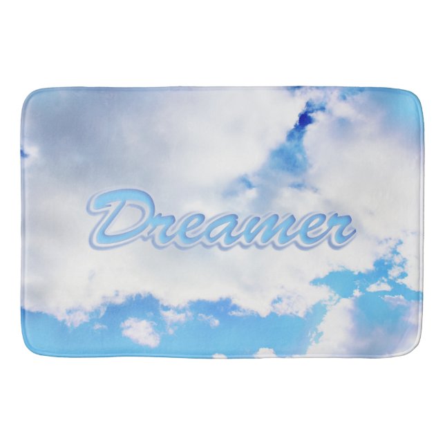 Dreamer Puffy White Clouds and Blue Sky Bath Mat (Front)