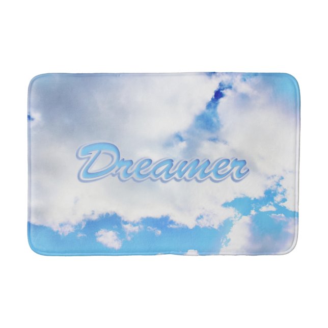 Dreamer Puffy White Clouds and Blue Sky Bath Mat (Front)
