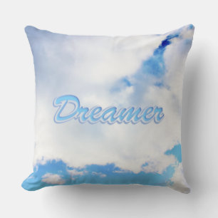 Dreamer Puffy White Clouds and Blue Sky Cushion