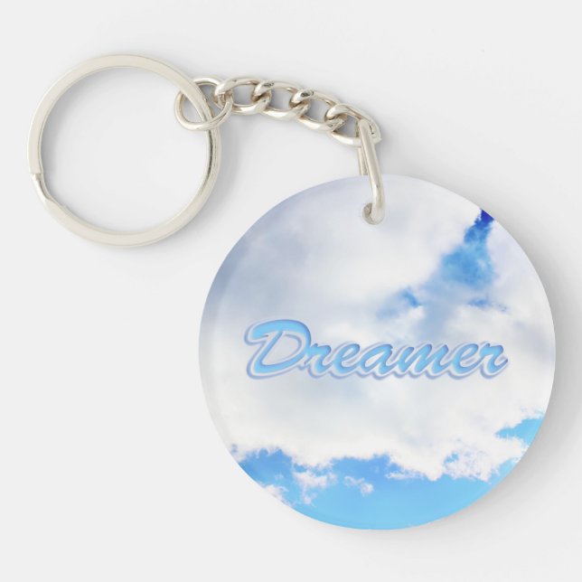 Dreamer Puffy White Clouds and Blue Sky Key Ring (Front)