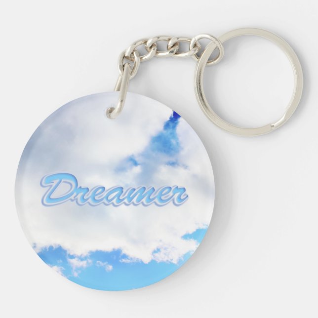 Dreamer Puffy White Clouds and Blue Sky Key Ring (Back)